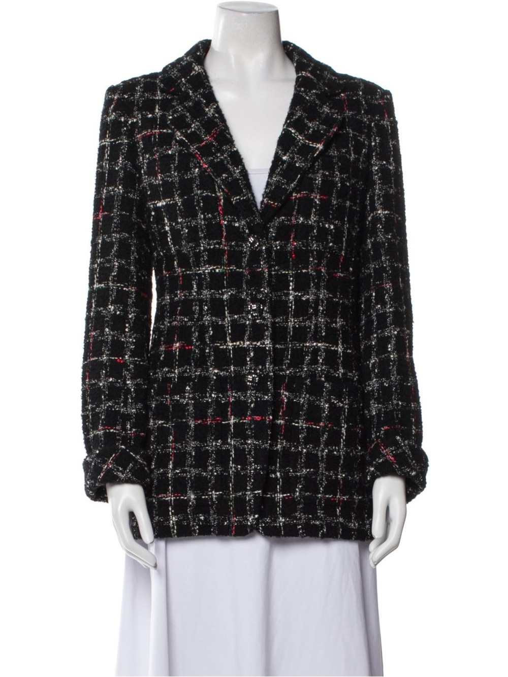 Chanel 2022 size 34 Black Tweed Plaid Blazer Jacket 3 buttons